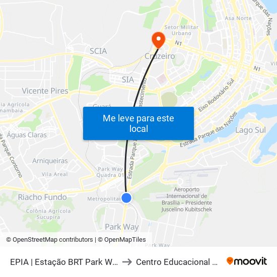 EPIA | Estação BRT Park Way / Floriculturas to Centro Educacional 01 Do Cruzeiro map