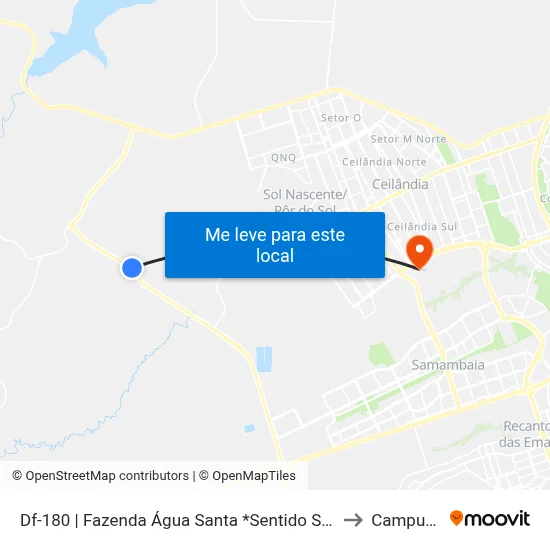 Df-180 | Fazenda Água Santa *Sentido Samambaia* to Campus Ifb map