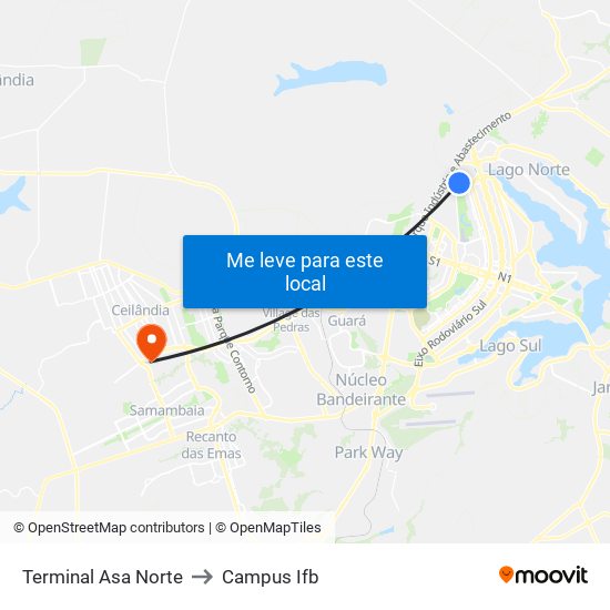 Terminal Asa Norte to Campus Ifb map