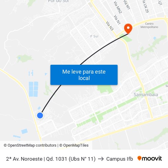 2ª Av. Noroeste | Qd. 1031 (Ubs N° 11) to Campus Ifb map