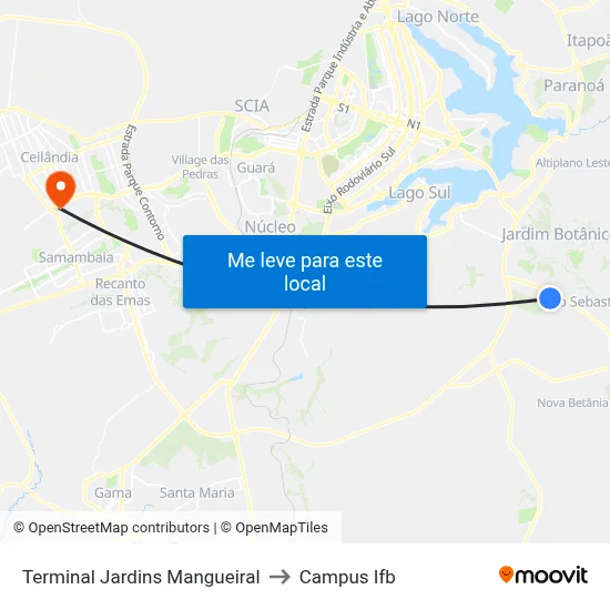 Terminal Jardins Mangueiral to Campus Ifb map