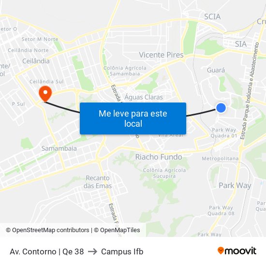 Av. Contorno | Qe 38 to Campus Ifb map