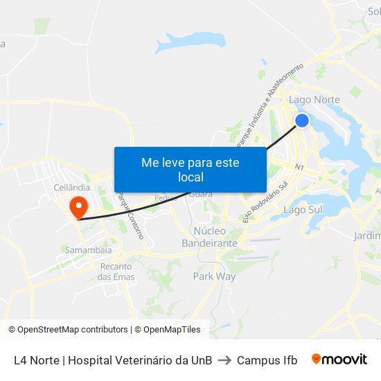 L4 Norte | Hospital Veterinário da UnB to Campus Ifb map