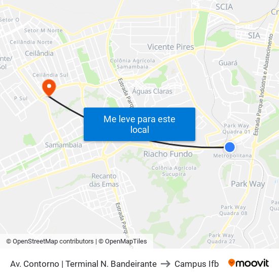 Av. Contorno | Terminal N. Bandeirante to Campus Ifb map