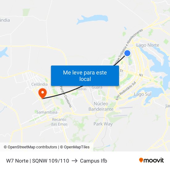 W7 Norte | SQNW 109/110 to Campus Ifb map