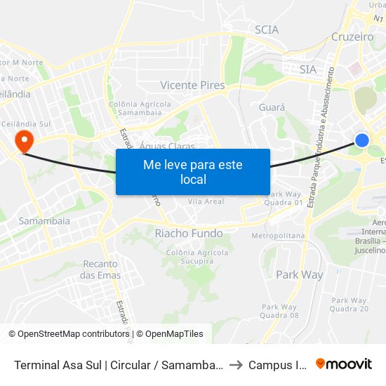 Terminal Asa Sul | Zebrinha / Samambaia to Campus Ifb map