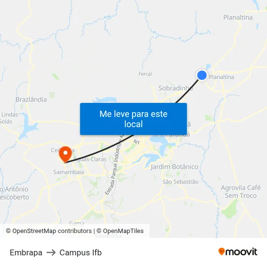 Embrapa to Campus Ifb map