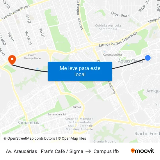 Av. Araucárias | Fran's Café / Sigma to Campus Ifb map