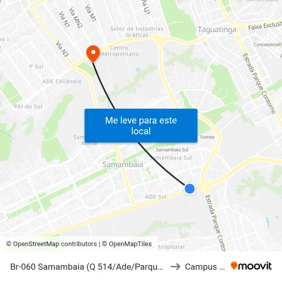 Br-060 Samambaia (Q 514/Ade/Parque Leão) to Campus IFB map