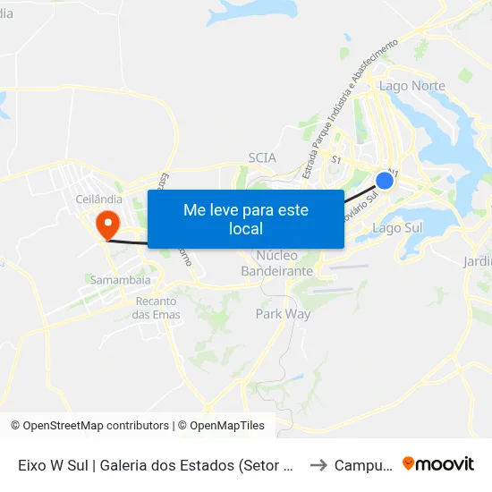 Eixo W Sul | Galeria dos Estados (Setor Comercial Sul) to Campus Ifb map