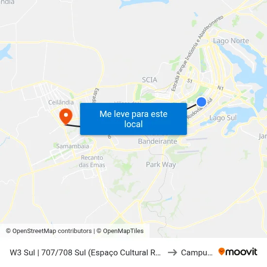 W3 Sul | 707/708 Sul (Espaço Cultural Renato Russo) to Campus Ifb map