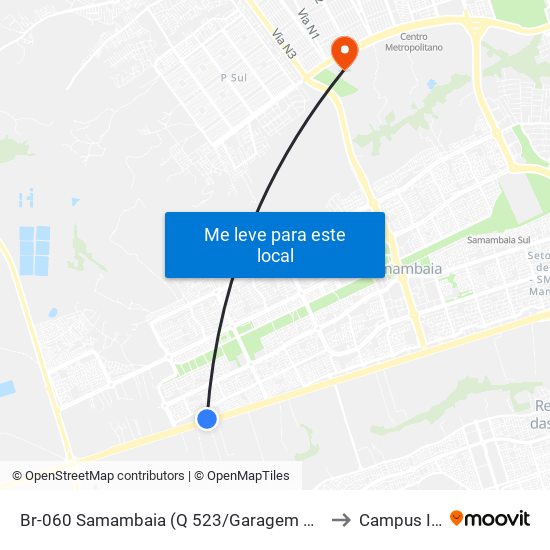 Br-060 Samambaia (Q 523/Garagem Urbi) to Campus Ifb map