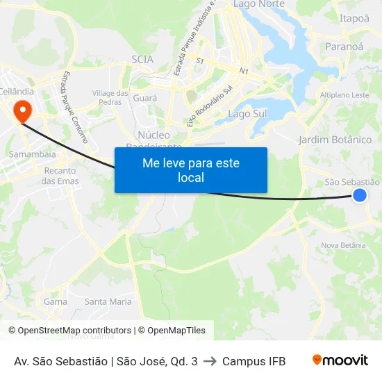 Av. São Sebastião | São José, Qd. 3 to Campus IFB map