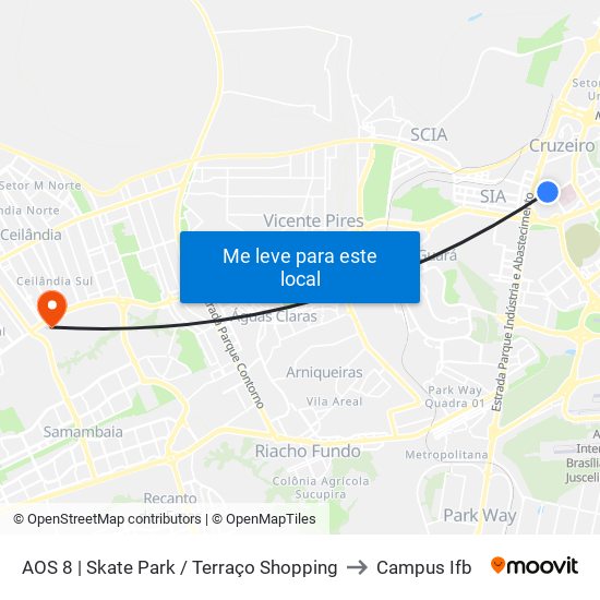 AOS 8 | Skate Park / Terraço Shopping to Campus Ifb map