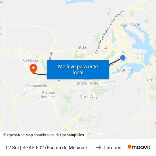 L2 Sul | SGAS 602 (Escola de Música / CESAS) to Campus Ifb map
