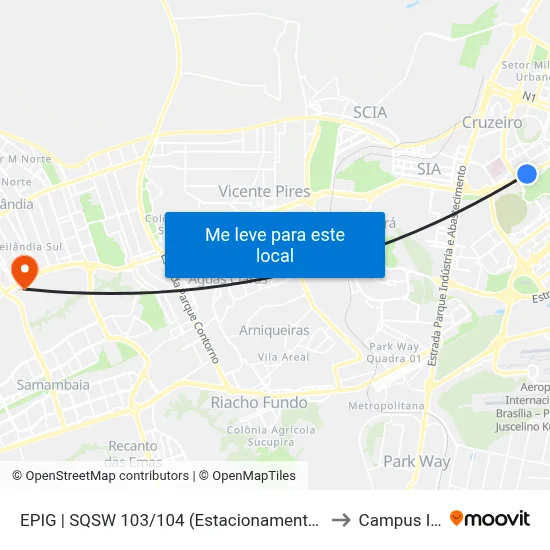 EPIG | SQSW 103/104 (Estacionamento 5) to Campus Ifb map