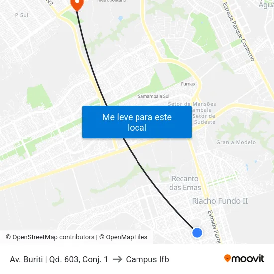 Av. Buriti | Qd. 603, Conj. 1 to Campus Ifb map