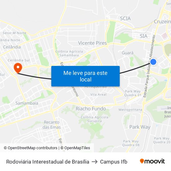 Rodoviária Interestadual de Brasília to Campus Ifb map