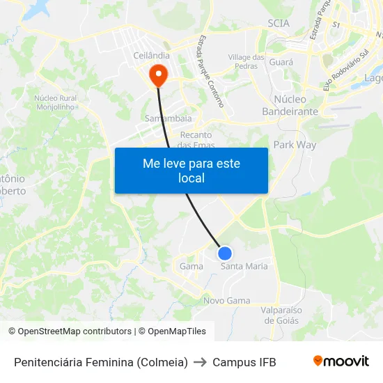 Penitenciária Feminina (Colmeia) to Campus IFB map