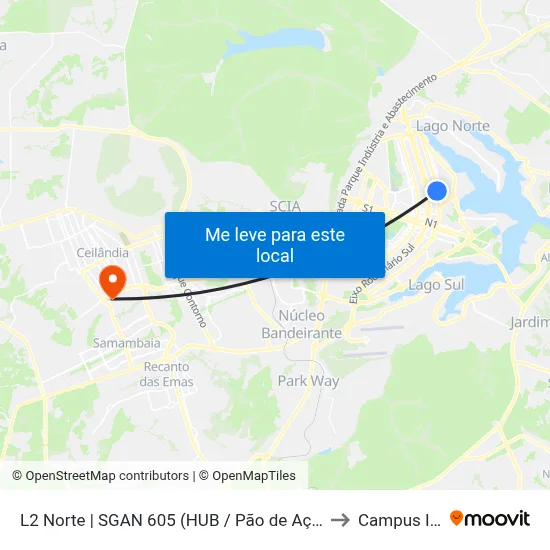 L2 Norte | SGAN 605 (HUB / Pão de Açúcar) to Campus IFB map