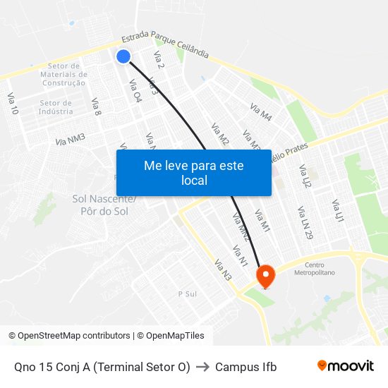 Qno 15 Conj A (Terminal Setor O) to Campus Ifb map