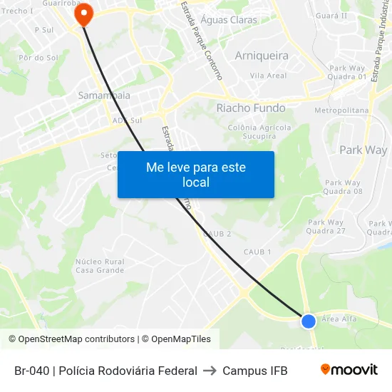 Br-040 | Polícia Rodoviária Federal to Campus IFB map