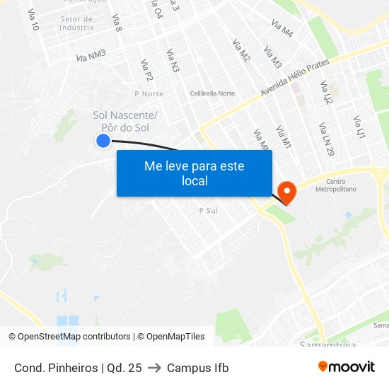 Cond. Pinheiros | Qd. 25 to Campus Ifb map