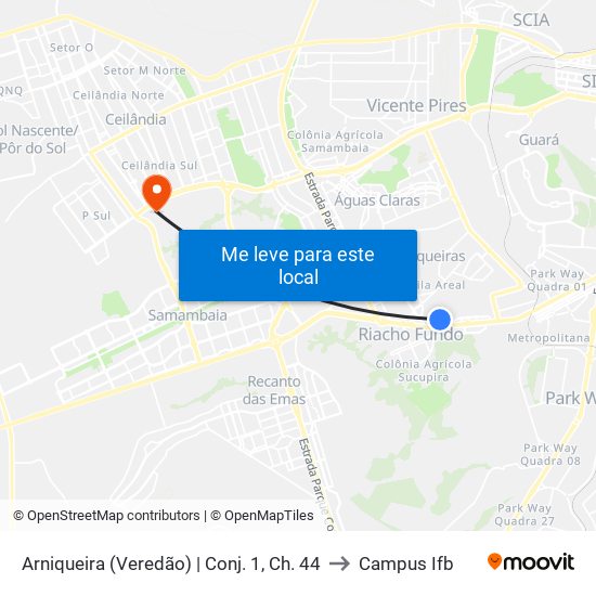 Arniqueira (Veredão) | Conj. 1, Ch. 44 to Campus Ifb map