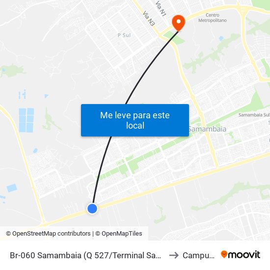 Br-060 Samambaia (Q 527/Terminal Samambaia Sul) to Campus Ifb map