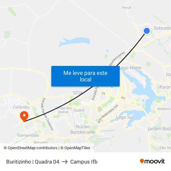 Buritizinho | Quadra 04 to Campus Ifb map