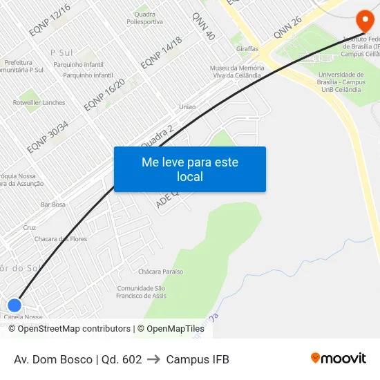 Av. Dom Bosco | Qd. 602 to Campus IFB map