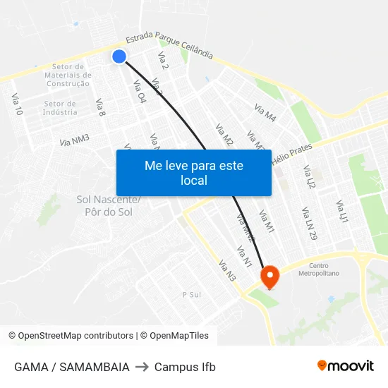 GAMA / SAMAMBAIA to Campus Ifb map