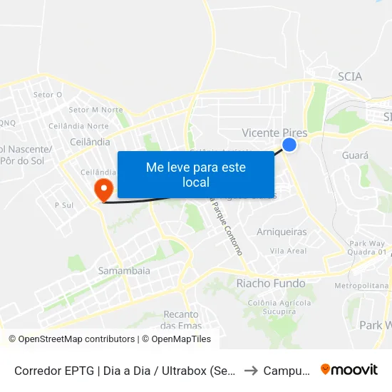 Corredor EPTG | Dia a Dia / Ultrabox (Sentido BSB) to Campus Ifb map