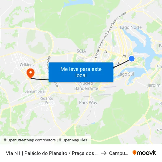 Via N1 | Palácio do Planalto / Praça dos Três Poderes to Campus IFB map