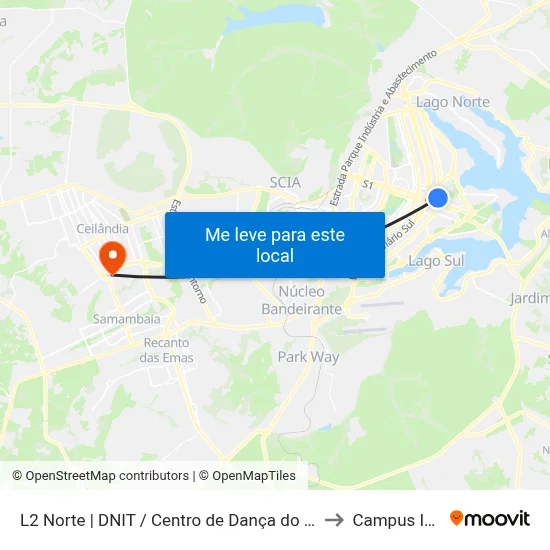 L2 Norte | DNIT / Centro de Dança do DF to Campus IFB map