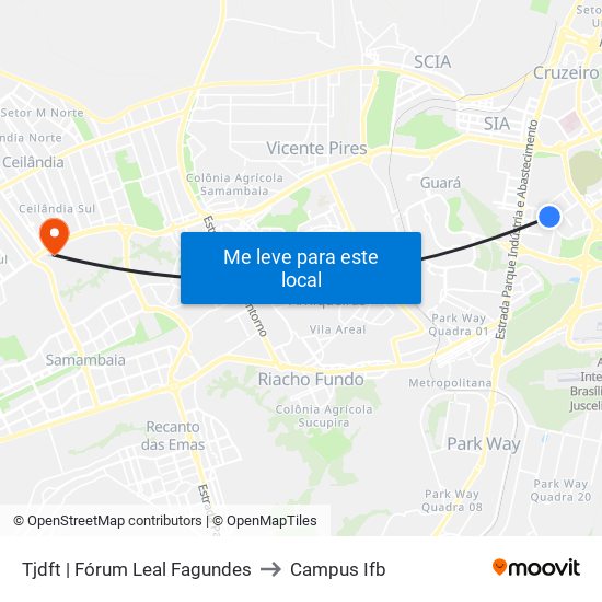 Tjdft | Fórum Leal Fagundes to Campus Ifb map