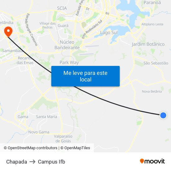 Chapada to Campus Ifb map