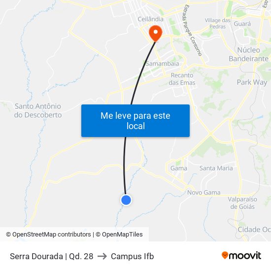 Serra Dourada | Qd. 28 to Campus Ifb map
