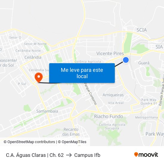 C.A. Águas Claras | Ch. 62 to Campus Ifb map