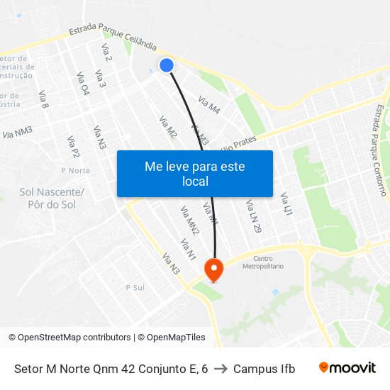 Setor M Norte Qnm 42 Conjunto E, 6 to Campus Ifb map