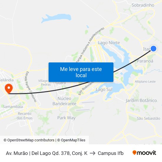 Av. Murão | Del Lago Qd. 378, Conj. K to Campus Ifb map