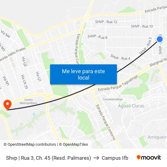 Shvp | Rua 3, Ch. 45 (Resd. Palmares) to Campus Ifb map