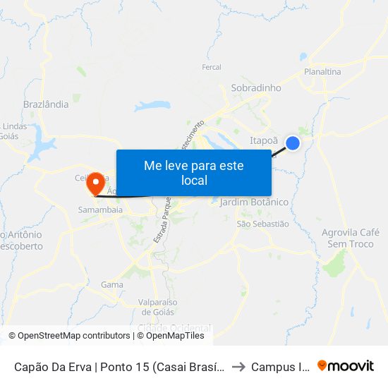 Capão Da Erva | Ponto 15 (Casai Brasília) to Campus Ifb map