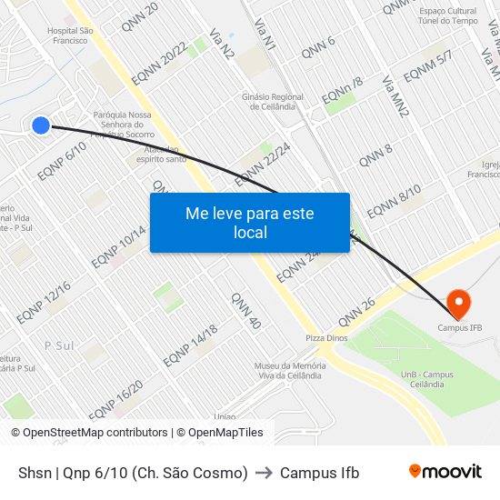 Shsn | Qnp 6/10 (Ch. São Cosmo) to Campus Ifb map