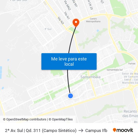 2ª Av. Sul | Qd. 311 (Campo Sintético) to Campus Ifb map