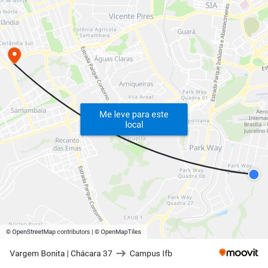 Vargem Bonita | Chácara 37 to Campus Ifb map
