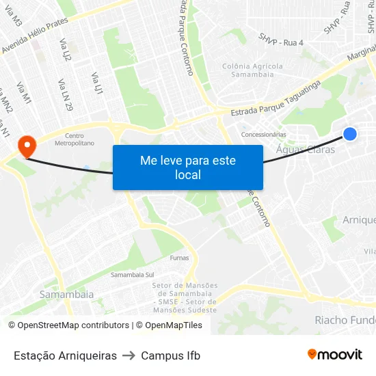 Estação Arniqueiras to Campus Ifb map