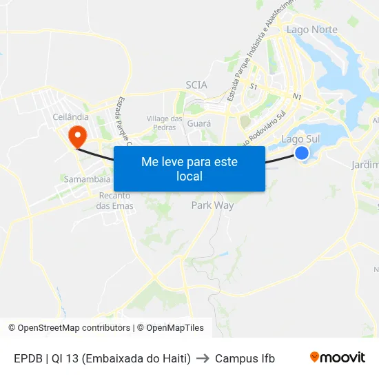 EPDB | QI 13 (Embaixada do Haiti) to Campus Ifb map