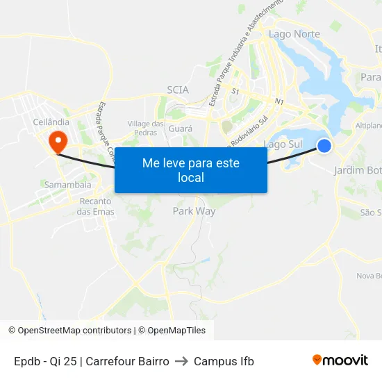 EPDB | QI 25 (Carrefour Bairro) to Campus Ifb map
