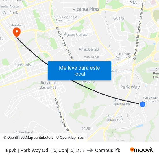 Epvb | Park Way Qd. 16, Conj. 5, Lt. 7 to Campus Ifb map